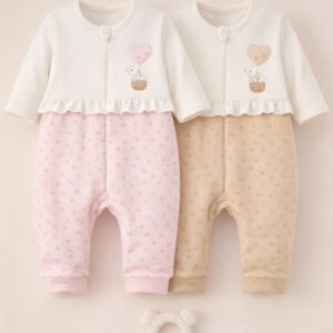 Leaf-sprig print Cotton Overall